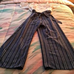 NWOT,NavyBlue&White,Floral with White,Lace,Off Shoulder, Attached Top,Jumpsuit